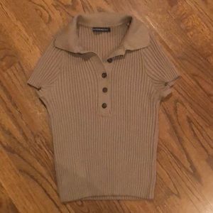 Brown brandy Melville short sleeve collared shirt.
